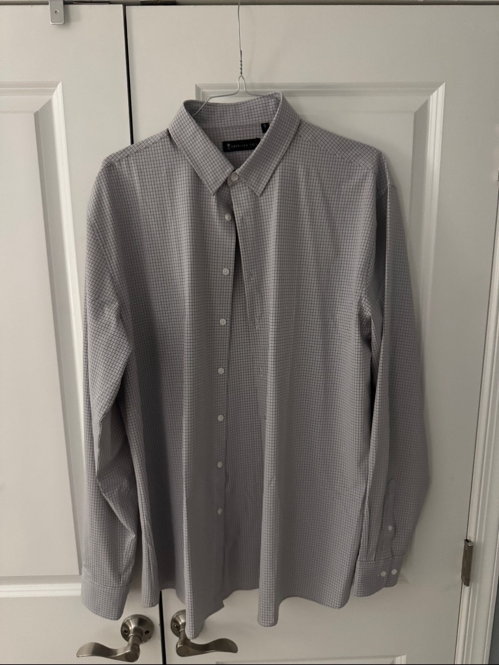 Gray Micro-Check Long-Sleeve Dress Shirt